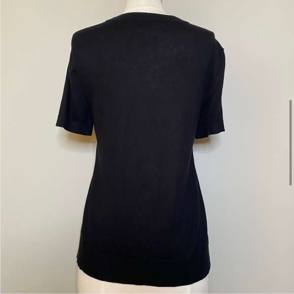 Kate Spade Kit Black Silk Blend Short Sleeved Sweater Top with Bow Pocket, L - Picture 5 of 5